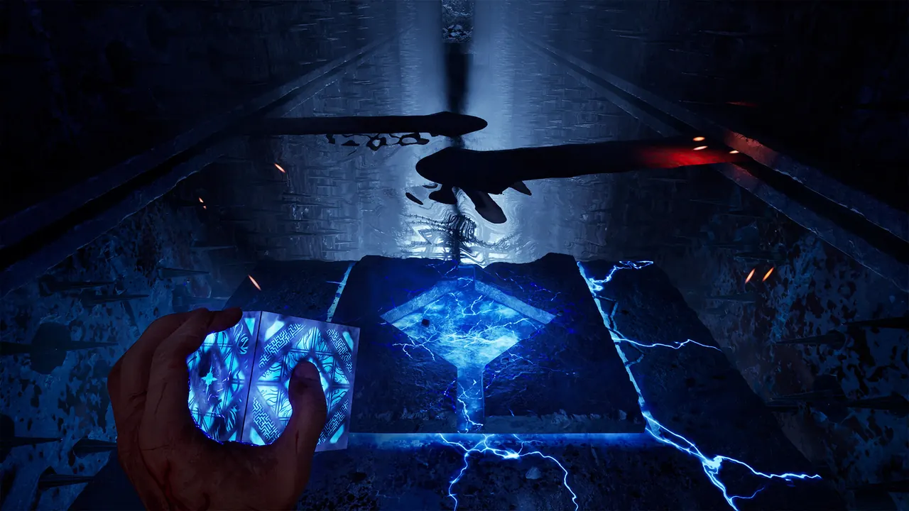 Hands reaching toward the glowing Genesis Configuration box on a Labyrinth altar